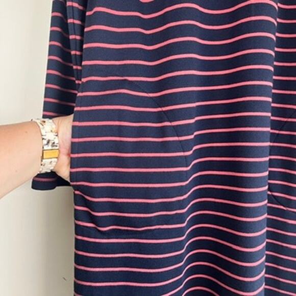 J.Jill Striped Mock Neck Long Sleeve Pocket Dress Modal Cotton Navy Pink Size M - Picture 9 of 12